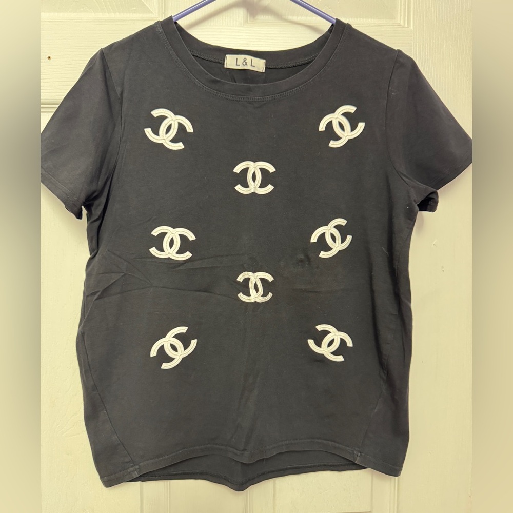 Black Short Sleeve Tee with White Accents
